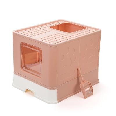 China Closed Entry Collapsible Large Cat Toilet Splash Proof Cat Litter Box Toilet Top Cat Toliet Large Pet Toilet for sale