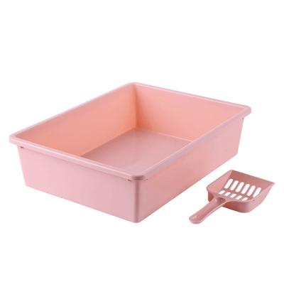 China Pet Care Cleaning Single Cat Litter Box Open Type Square Cat Litter Box Without Lid Cleaning Cat Products for sale