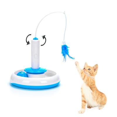 China Viable Indoor Interactive Funny Temptress Cat Toy Electric Rotating Feather With Ringing Bell Ball Cat Toy for sale