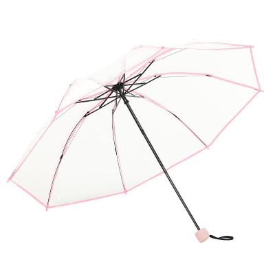 China All In 1 No Open Foldable Transparent POE Umbrella Cheap Manual Umbrella Beautiful 3 Times Clear MOQ Umbrella for sale