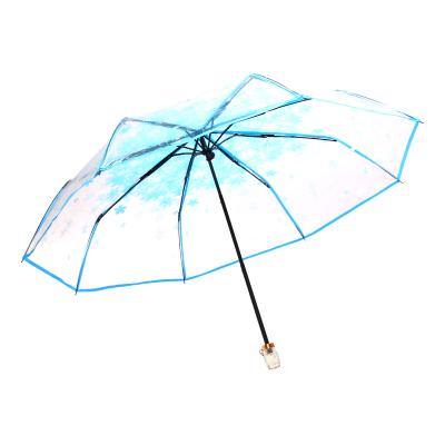 China Cheap Wholesale Modern Fashion Designer 3 Ladies Fashion Designer Fold Compact Transparent Umbrella For Rain for sale