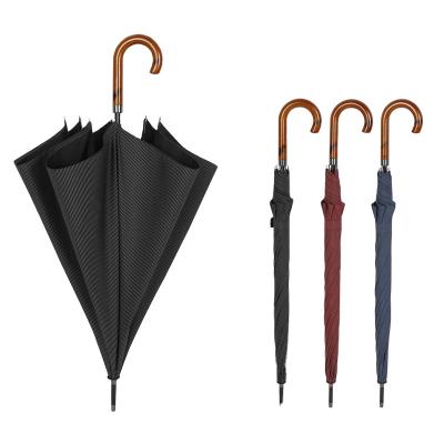 China 2021 Modern Classic Straight High Quality Business OEM Customs Wooden Stick Umbrella For Men for sale