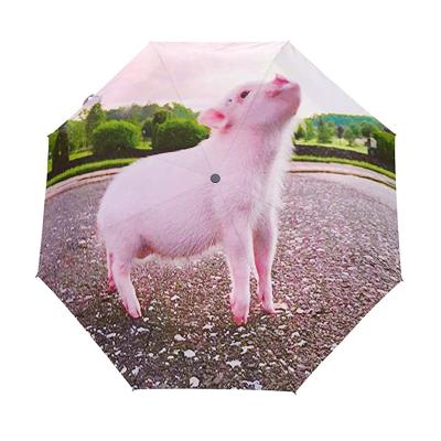 China All In 1 OEM Custom Printing Windproof Umbrella 3 Folding Umbrella Automatic Folding Umbrella Animal Printing Pink Pig for sale