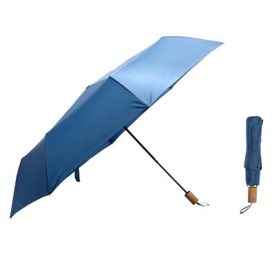 China Manual Modern Cheap Promotional Gift Wholesale Custom Logo Printing 3 Fold Umbrella With Wooden Handle for sale