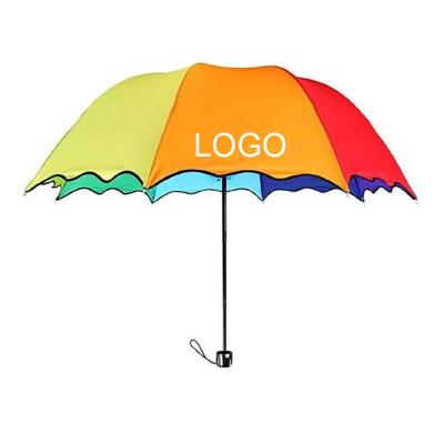 China Modern Gift Folding Logo Printed Cheap Rainbow Promotion Umbrella With Low MOQ for sale