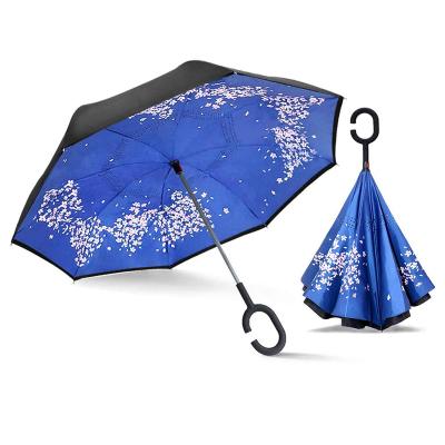 China Modern OEM Custom Design Full Printing Reverse Umbrella 2021 Double Layer Windproof New Umbrella For Car for sale