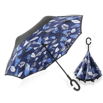 China Modern classic double layers reverse hook wholesale c handle straight car reverse umbrella for sale for sale