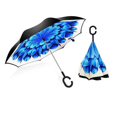 China Modern wholesale custom logo printing double layers straight windproof patio inverted reverse patterned umbrella for sale for sale