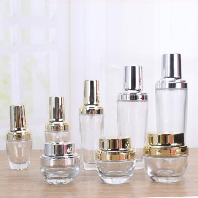 China Eco-friendly recyclable ready to ship luxury empty glass cosmetic packaging sets for skin care cosmetics products for sale