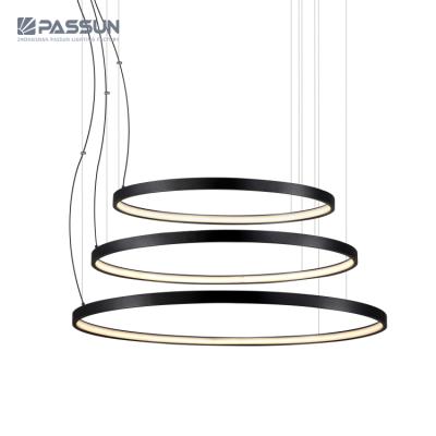 China Modern Indoor Hotel Hotel Lighting Black Acrylic Ring Ceiling Chandelier Lamp Led Pendant Light for sale