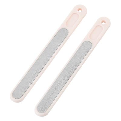 China Wholesale Nail Care Reuse High Quality Safe Sandpaper Nail Folder Stainless Steel Pink Professional Nail Folder With Plastic Handle for sale