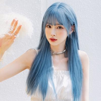 China Wholesale Blue Silky Straight Wave Hair Wigs For Full Lace Hair Wig And Wigs For Women With Blue Full Headwear for sale