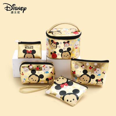 China Fashion Disney PU Gold Cosmetic Bag Set Makeup Pouch Bag Coin Clips Key Storage Bag for sale