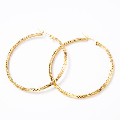 China Geometric Print Earring Retro Gold Tone Engraved Regular Pattern Hoop Earrings Stainless Steel Ethnic CLASSIC Slash Wire for sale