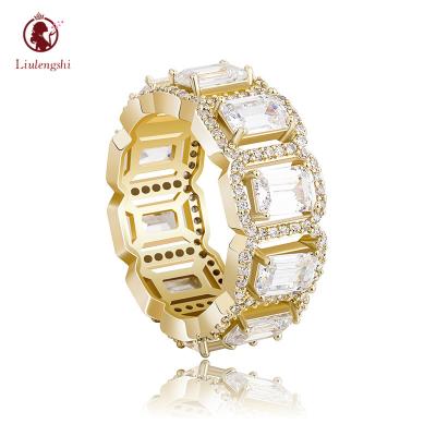 China Wholesale Hiphop Jewelry Brass Fork Micro Pave Iced Out Ring Square Bling Cubic Zircon CZ Cut Ring for sale