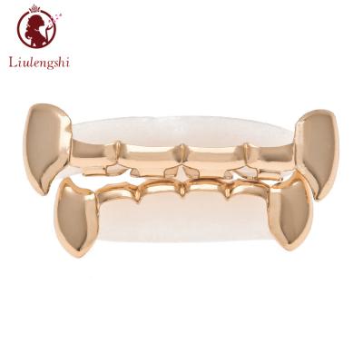 China Rose Gold Plated Teeth Grillz Set of Popular Hiphop Hip Hop Smooth Gold Plated Teeth Grillz Bottom and Top for sale