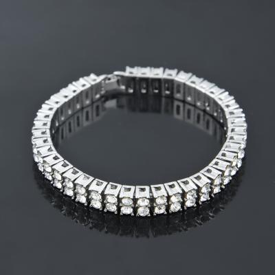 China Hiphop Mens Hips Hops Double Row 2 Two Zircon Tennis Bracelet Iced Out Bling CZ Tennis Bracelet for sale