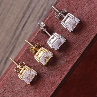 China CLASSIC European wholesale hip hop minimalist earring studs jewelry geometric square CZ micro stud earrings for sale