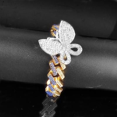 China Big Butterfly Charm Men's Male Cuban Chain Bracelet Zircon Hand Zircon Butterfly Buckle Jewelry BRASS Crytal Faux Stone Big Butterfly Charm Bracelet for sale