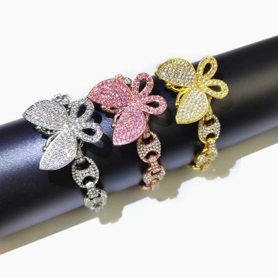 China Pink Butterfly Bracelet Rose Gold Butterfly Charm Bracelet Crystal Coffee Beans Link Chain Rhinestone Hiphop For Men Fashion Jewelry for sale