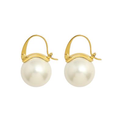 China Real Jewelry Big Ball Pearl Luxury Circle Stainless Steel Vintage Stainless Steel Shell Pearl Earrings for sale