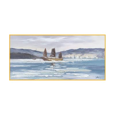 China Sailboat classic classic blue theme Art Painting Decoration Wall Ocean simple texture decor oil painting for sale