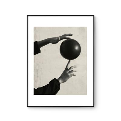 China Modern Black And White Photography Hand Ball Hanging Painting For Living Room Modern Porch Art Decorative Painting for sale