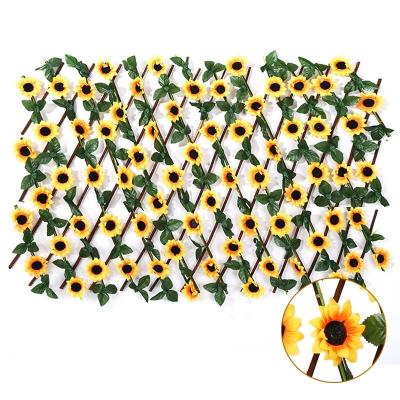 China For Gift Faux Sunflower Hedge Fence Panel For Garden Decoration Expanding Artificial Fence Screen for sale