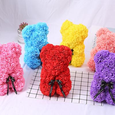 China 25cm Simply PE Rose Flowers Bears With Gifts Artificial Rose Teddy Bear For Valentine's Day Gift for sale