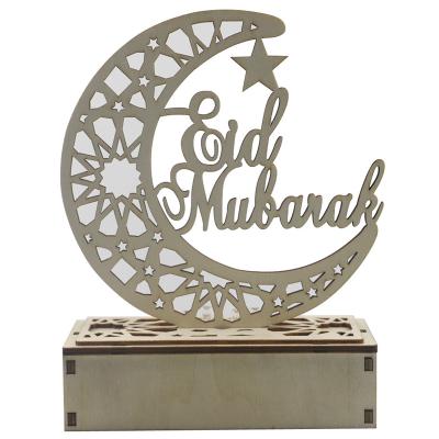 China For Ramadan Eid Mubarak Islamic Gifts Moon Star Wooden Free Wooden Crafts Gift With Led Light for sale