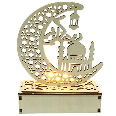 China For Ramadan Eid Mubarak Islamic Gifts Moon Star Wooden Free Wooden Crafts Gift With Led Light for sale