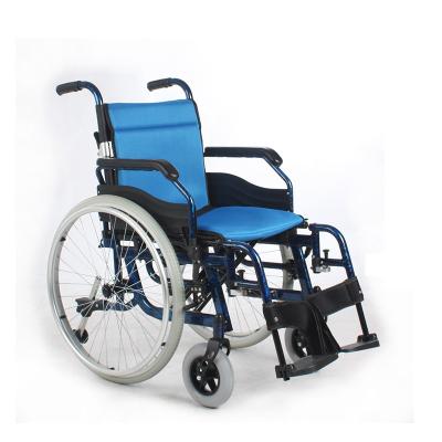 China Professional Blue Seat Ultralight Manual Wheelchair With 200MM X 30MM Front Wheel for sale