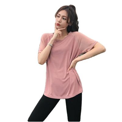 China Breathable Women Loose Quick-Dry Breathable Back Open Fitness Sports Tops Short Sleeve Training Gym Yoga Running T-Shirts for sale