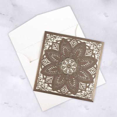 China India Wedding Invitation Card Indian Laser Cut , Square Muslim Paper Wedding Cards for sale