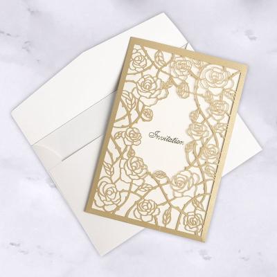 China Europe Laser Cut Wedding Invitation 2020 Gold , Rose Gold Wedding Invitation Card for sale