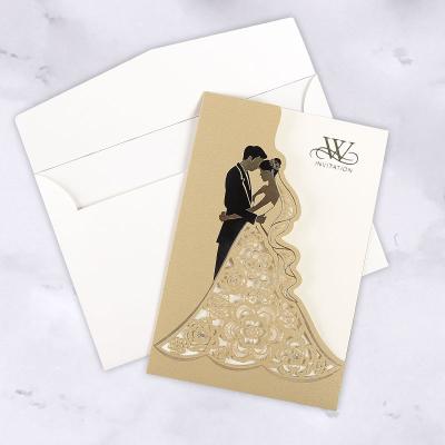 China Europe Gold Laser Cut Invitations Gold Card Classic Wedding Invitations for sale