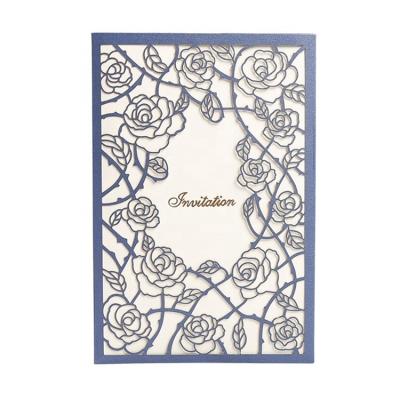 China Europe blue rose wedding invitation card laser cutting wedding invitation card for sale