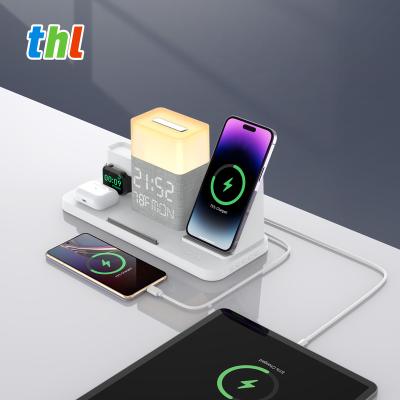 China LED Display THL bluetooth to adjust time date temperature night light 3 in 1 wireless charging night light three color night light for sale