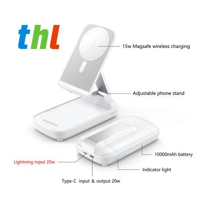 China Wireless charging phone Rohs CE FCC UN383 PSE UL phone holder power bank thl magnetic phone power bank 10000 mah magsafe aluminium power bank for sale