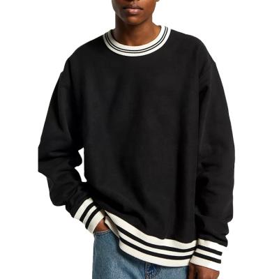 China Oversized Cotton Stripe Ribbing Anti-wrinkle Logo Mens Crewneck Sweatshirts Custom Made Wholesale en venta