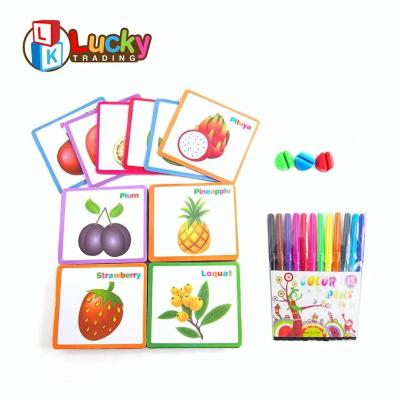 China Recyclable Kindergarten Child Drawing And Reading Card Learning Educational Toys For Study Various Fruit for sale