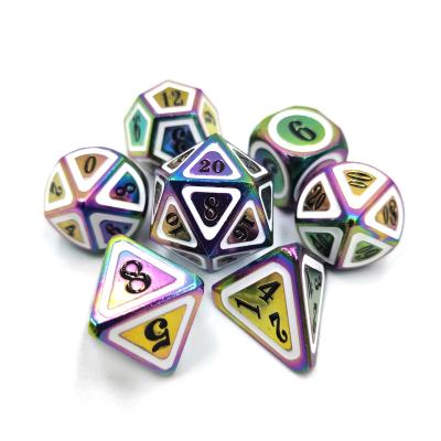 China 7pcs Mix Color Metal Dice Set +1pc Bag D4 D6 D8 D10 D12 D20 For Role Playing DND RPG BoardGame As Christmas Gift YTSFC009 for sale