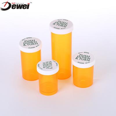 China Orange Medicine Bottle Custom Pills Cover Bottle Pills Capsules Child Resistant Container Bottle for sale