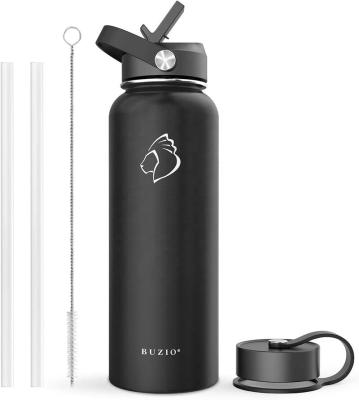 China 32oz 40oz Double Wall Stainless Steel Sports Mouth BPA Free Flex Cap and Straw Lid Stocked Wide Water Bottle BUZIO for sale