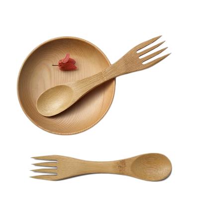 China Disposable Eco Spork Creative Bamboo Wooden Bamboo Fork Camping Mini Spork Spoon 2 in 1 for sale