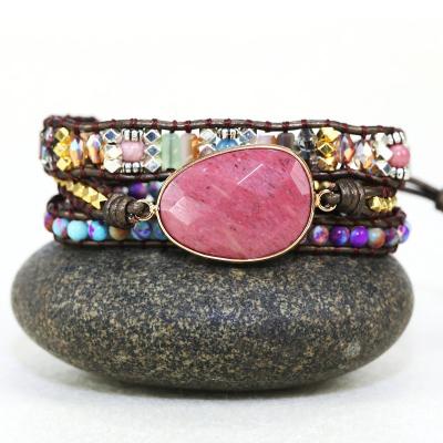 China BOHEMIA New Style Colorful Beads Braided Nature Custom Stone Bracelet Women Vintage Style Agate Gem Bohemian Bracelet for sale