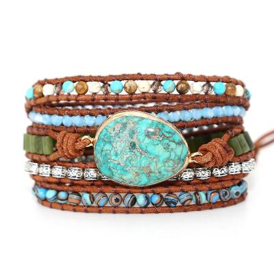 China New Style BOHEMIA Large Fashion Women Turquoise Nature Stone Gem Vintage Design Bracelet Wholesale Bohemian Style Bangle for sale