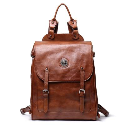 China Fashion design antique style real cowhide leather travel bag men's school bag real leather backpack waterproof good quality zipper for sale