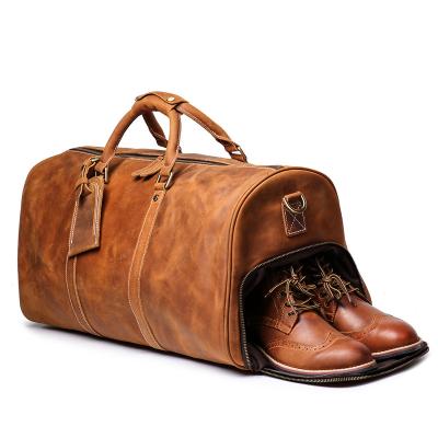 China Fashion vintage slap-up travel bag 100% genuine leather handle real cowhide leather tote top quality duffel bag with shoes pocket for sale