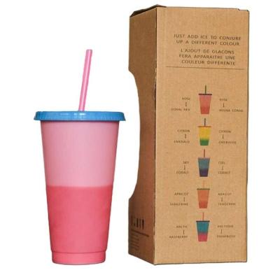 China Reusable Water Tumbler Cup Color Changing Cold Plastic Tumbler With Lid for sale